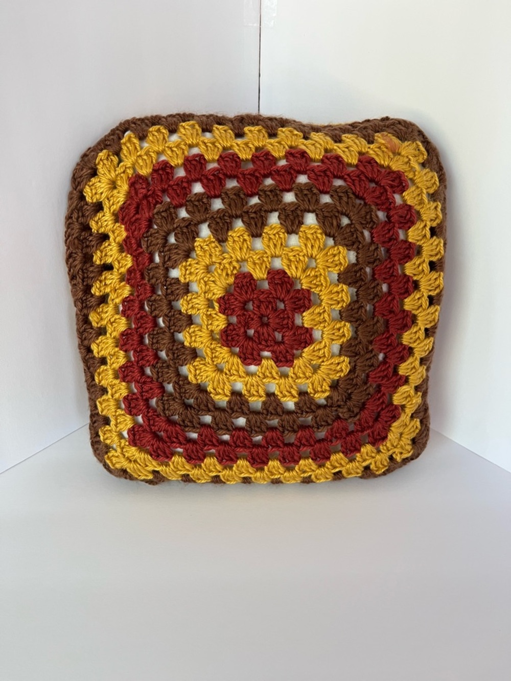 Handmade Crochet Knit Pillow Boho Granny Retro Multicolored 12x12 Reversible